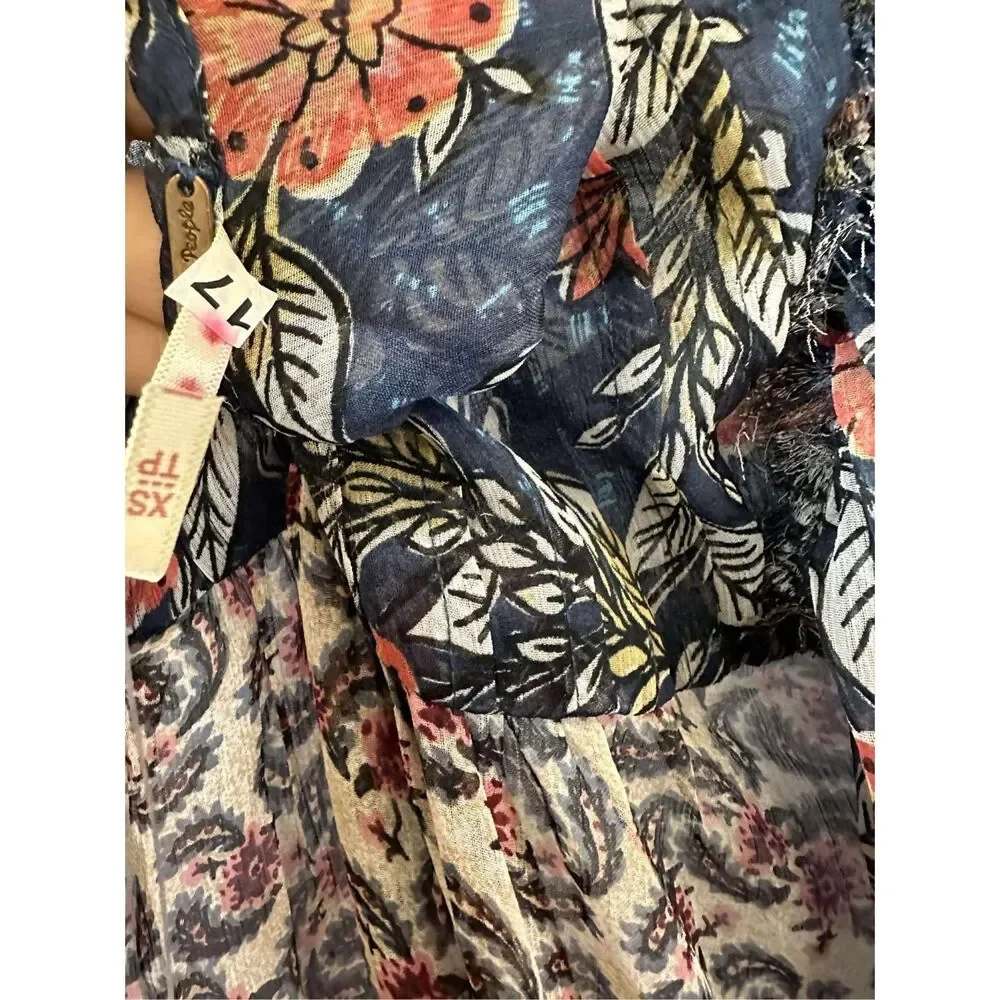 New Free People Estelle Chiffon Button Front Printed Maxi Dress sz xs - Picture 5 of 6